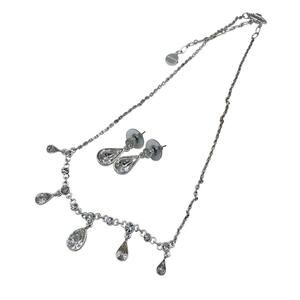 Givenchy silver tone necklace & matching crystal earrings set sparkly teardrop